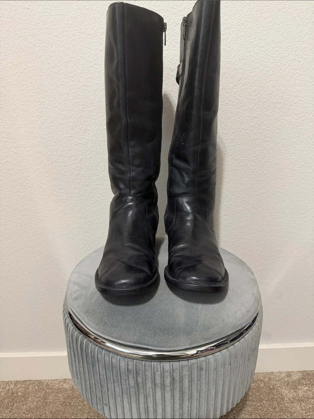 Born Black wide calf Leather Knee Zip Boots